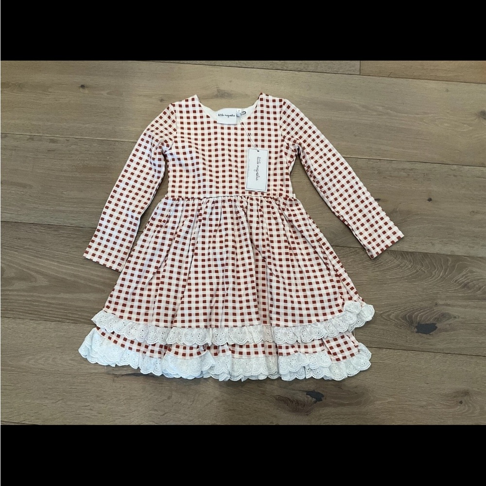 Little Magnolia Dark Red-Light Pink- White Checkered Dress Size 10